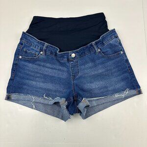 Time And Tru Maternity Cuffed Pull On Womens size XL 16 18 Dark Blue Jean Shorts